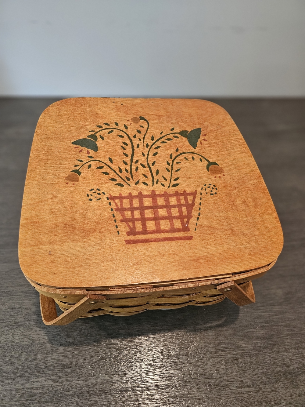 Vintage Basketville Of Vermont Wooden Woven Pie Basket With Riser